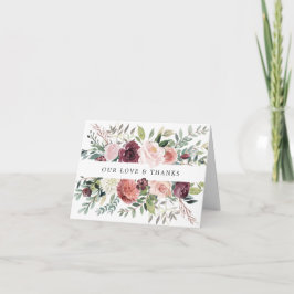 Rustic Charm Burgundy Blush Pink Floral Wedding Bedankkaart