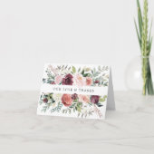 Rustic Charm Burgundy Blush Pink Floral Wedding Bedankkaart (Voorkant)