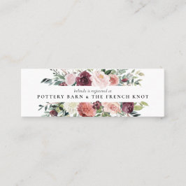 Rustic Charm Burgundy Blush Pink Floral Wedding Mini Visitekaartje