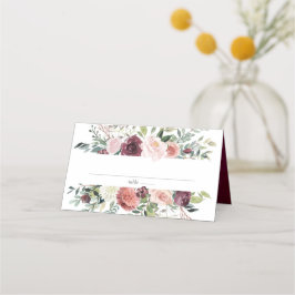 Rustic Charm Burgundy Blush Pink Floral Wedding Plaatskaartje