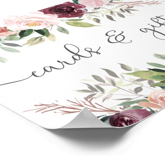 Rustic Charm Burgundy Blush Pink Floral Wedding Poster (Hoek)