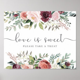 Rustic Charm Burgundy Blush Pink Floral Wedding Poster