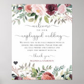 Rustic Charm Burgundy Blush Pink Floral Wedding Poster (Voorkant)