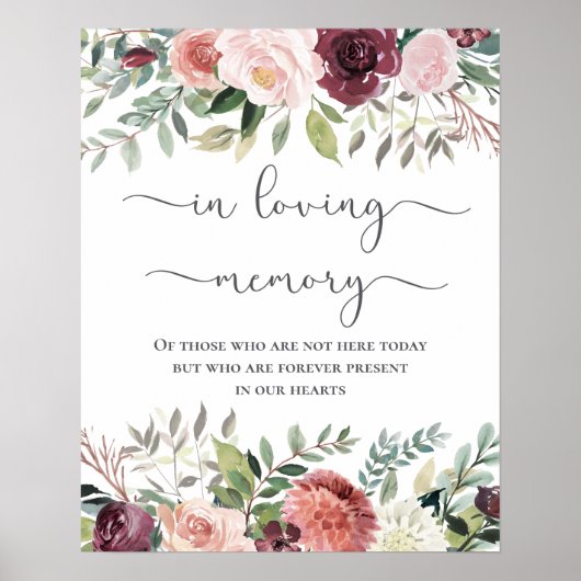 Rustic Charm Burgundy Blush Pink Floral Wedding Poster (Voorkant)