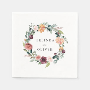 Rustic Charm Burgundy Blush Pink Floral Wedding Servet