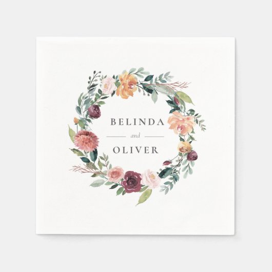 Rustic Charm Burgundy Blush Pink Floral Wedding Servet (Voorkant)