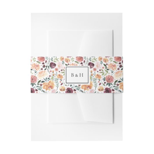 Rustic Charm Burgundy Blush Pink Floral Wedding Uitnodigingen Wikkel (Voorkant Voorbeeld)