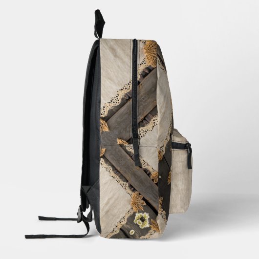 Rustic Charm Burlap & Lace Barn Wood QR Code Bedrukte Rugzak (Links)