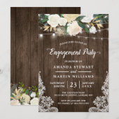 Rustic Charm Floral String Lights Engagement Party Kaart (Voorkant / Achterkant)