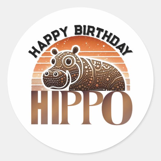 Rustic Charm Hippo Happy Birthday Ronde Sticker (Voorkant)