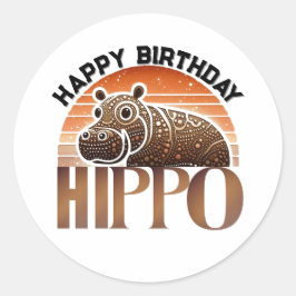 Rustic Charm Hippo Happy Birthday Ronde Sticker