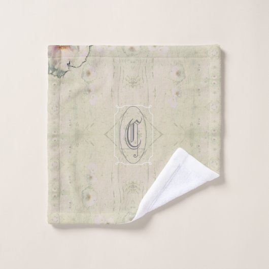 Rustic Charm Tree Peony Monogram Bad Handdoek (Wasdoekje)