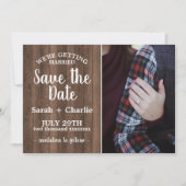 Rustic Charm Wood Photo Weddenschap bewaart de dat Save The Date (Voorkant)