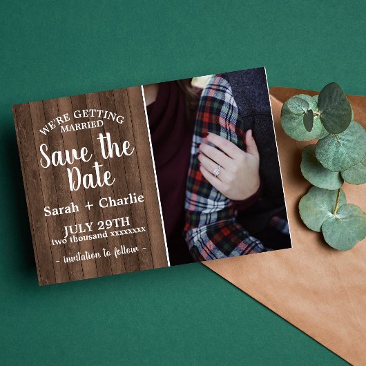 Rustic Charm Wood Photo Weddenschap bewaart de dat Save The Date