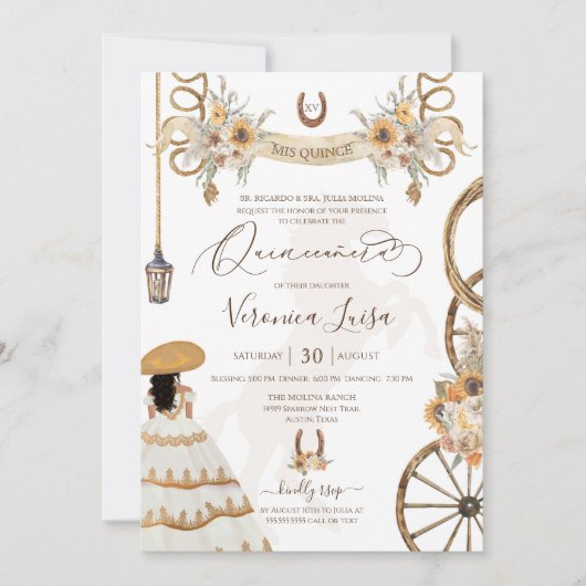 Rustic Charro Floral Boho Country Quinceanera Kaart (Voorkant)