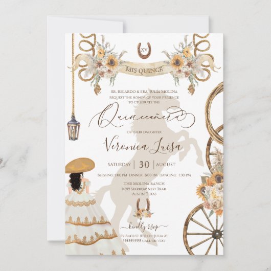 Rustic Charro Floral Boho Country Quinceanera v2 Kaart (Voorkant)