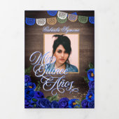 Rustic Charro Royal Blue Rozen Land Quinceañera Drieluik Uitnodiging (Cover)