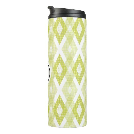 Rustic Chartreuse Ikat Pattern Monogram Thermosbeker (Geroteerd rechts)