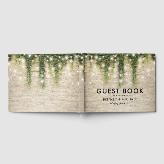 Rustic Chateau Stone Church String Lights Wedding Gastenboek (Volledig)