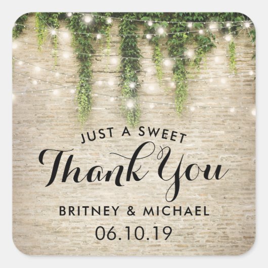 Rustic Chateau Stone Church String Lights Wedding Vierkante Sticker (Voorkant)