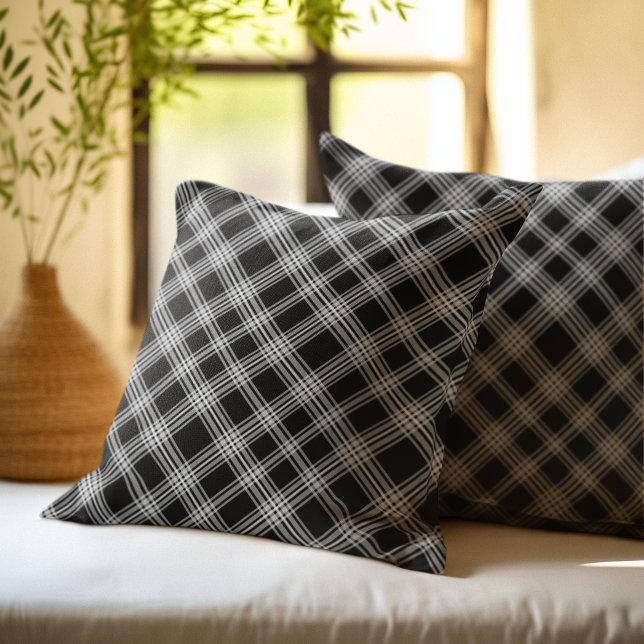 Rustic Checkered Pattern Plaid Fabric Color Black Kussen (Creator heeft geüpload)
