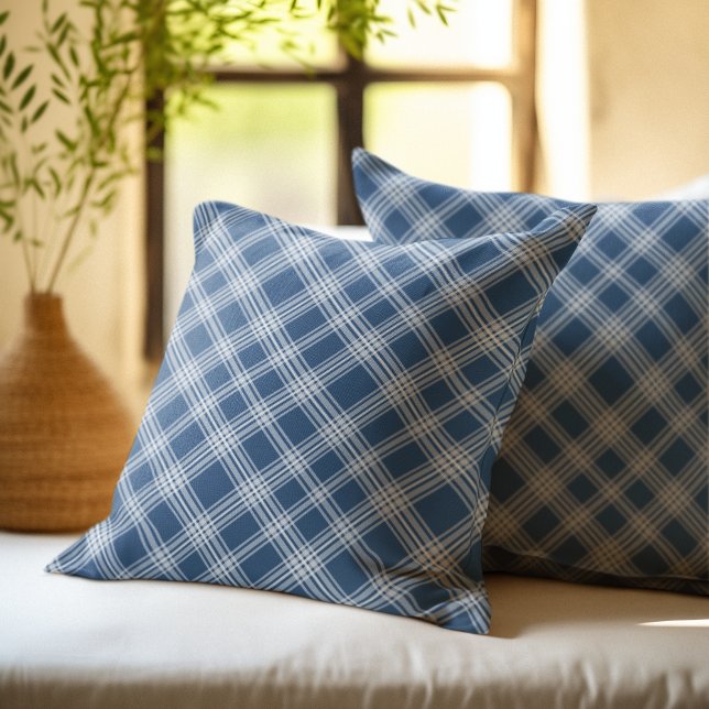 Rustic Checkered Pattern Plaid Fabric Color Blue Kussen (Creator heeft geüpload)