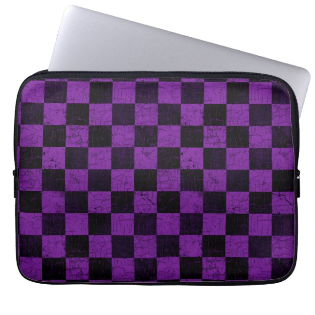 Rustic Checks, Purple and Black Laptop Sleeve (Voorkant)