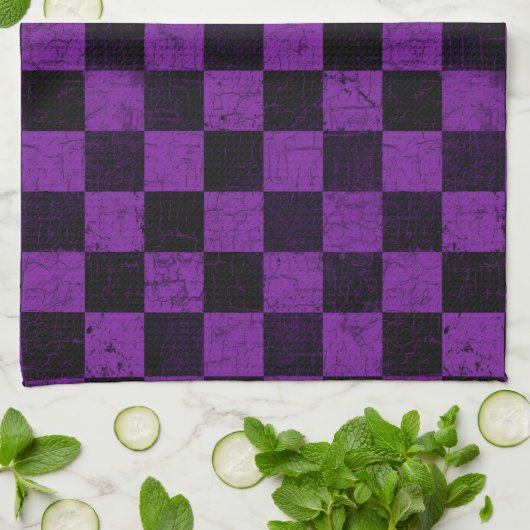 Rustic Checks, Purple and Black Theedoek (Gevouwen)