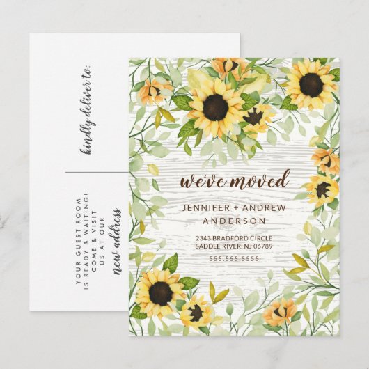Rustic Cheerful Sunflower Moving Announding Aankondigingskaart (Voorkant / Achterkant)