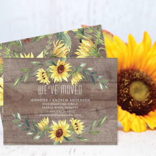 Rustic Cheerful Sunflower Moving Announding Kaart
