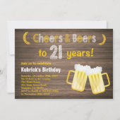 Rustic Cheers and Beers 21st Birthday Invitation Kaart (Voorkant)