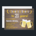 Rustic Cheers and Beers 21st Birthday Invitation Kaart<br><div class="desc">Rustic Cheers and Beers 21st Birthday Invitation. Volwassen verjaardag. Bier Birthday voor mannen. Rustic Wood Background  landretro. Voor verdere aanpassing,  te klikken gelieve de knoop "van de Aanpassing het"en ons ontwerphulpmiddel te gebruiken om deze sjabloon te wijzigen.</div>