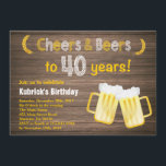 Rustic Cheers and Beers 40th Birthday Invitation Kaart<br><div class="desc">Rustic Cheers and Beers 40th Birthday Invitation. Volwassen verjaardag. Bier Birthday voor mannen. Rustic Wood Background  landretro. Voor verdere aanpassing,  te klikken gelieve de knoop "van de Aanpassing het"en ons ontwerphulpmiddel te gebruiken om deze sjabloon te wijzigen.</div>