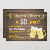 Rustic Cheers and Beers 50th Birthday Invitation Kaart (Voorkant / Achterkant)