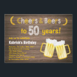 Rustic Cheers and Beers 50th Birthday Invitation Kaart<br><div class="desc">Rustic Cheers and Beers 50th Birthday Invitation. Volwassen verjaardag. Bier Birthday voor mannen. Rustic Wood Background  landretro. Voor verdere aanpassing,  te klikken gelieve de knoop "van de Aanpassing het"en ons ontwerphulpmiddel te gebruiken om deze sjabloon te wijzigen.</div>