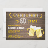 Rustic Cheers and Beers 60th Birthday Invitation Kaart (Voorkant)