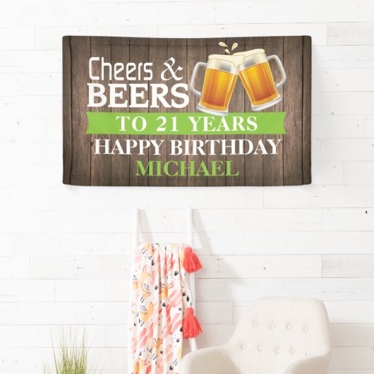 Rustic Cheers and Beers Happy 21st Birthday Green Spandoek (Insitu)