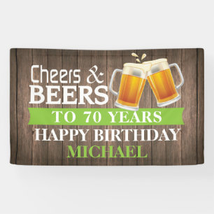 Rustic Cheers and Beers Happy 70th Birthday Green Spandoek