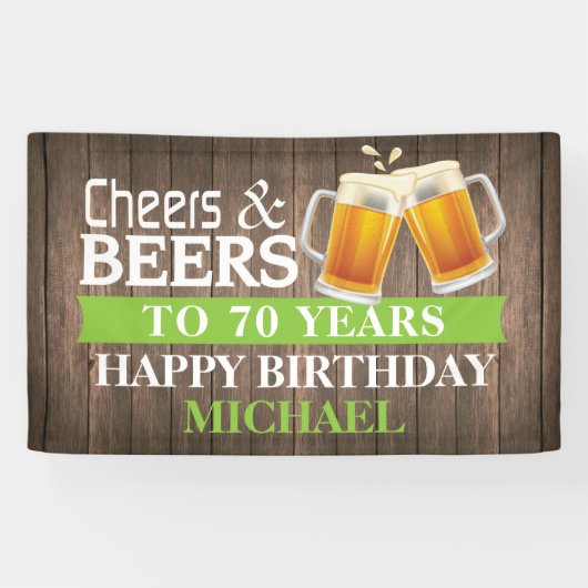 Rustic Cheers and Beers Happy 70th Birthday Green Spandoek (Horizontaal)