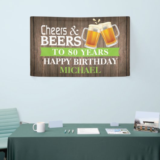 Rustic Cheers and Beers Happy 80th Birthday Green Spandoek (Beurs)