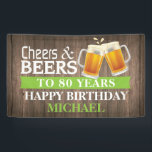 Rustic Cheers and Beers Happy 80th Birthday Green Spandoek<br><div class="desc">Rustic Cheers and Beers Happy 80th Birthday Banner Green. Voor verdere aanpassing,  te klikken gelieve de knoop "van de Aanpassing het"en ons ontwerphulpmiddel te gebruiken om deze sjabloon te wijzigen.</div>