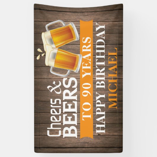 Rustic Cheers and Beers Happy 90th Birthday Sinaas Spandoek (Verticaal)