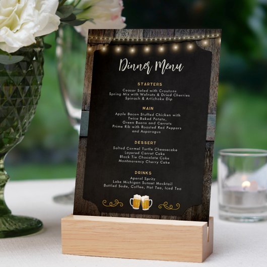 Rustic Cheers and Beers Themed 5x7 Dinner Menu