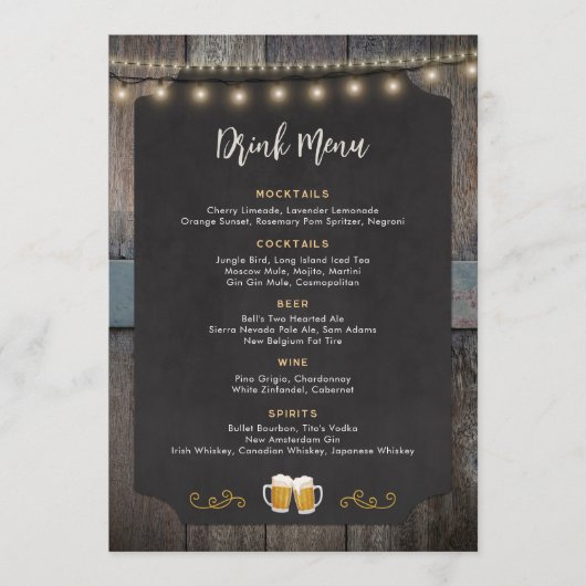 Rustic Cheers and Beers Themed 5x7 Drink Menu (Voorkant)