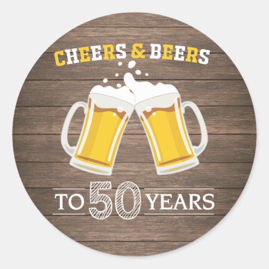 Rustic Cheers and Beers to 50 Years Ronde Sticker (Voorkant)