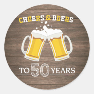 Rustic Cheers and Beers to 50 Years Ronde Sticker