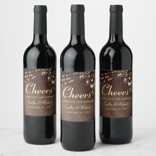 Rustic Cheers Wedding Wine Label Wijn Etiket (Flessen)