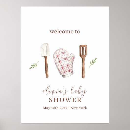 Rustic Chef Kitchen Stuff Baby shower Welkom Poster (Voorkant)