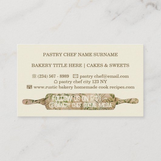 Rustic Chef vanilla ivoor Floral Roller Bakery Visitekaartje (Achterkant)