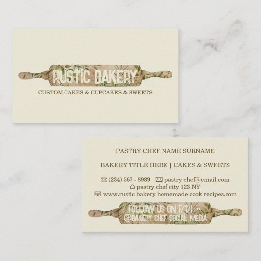 Rustic Chef vanilla ivoor Floral Roller Bakery Visitekaartje (Voorkant / Achterkant)
